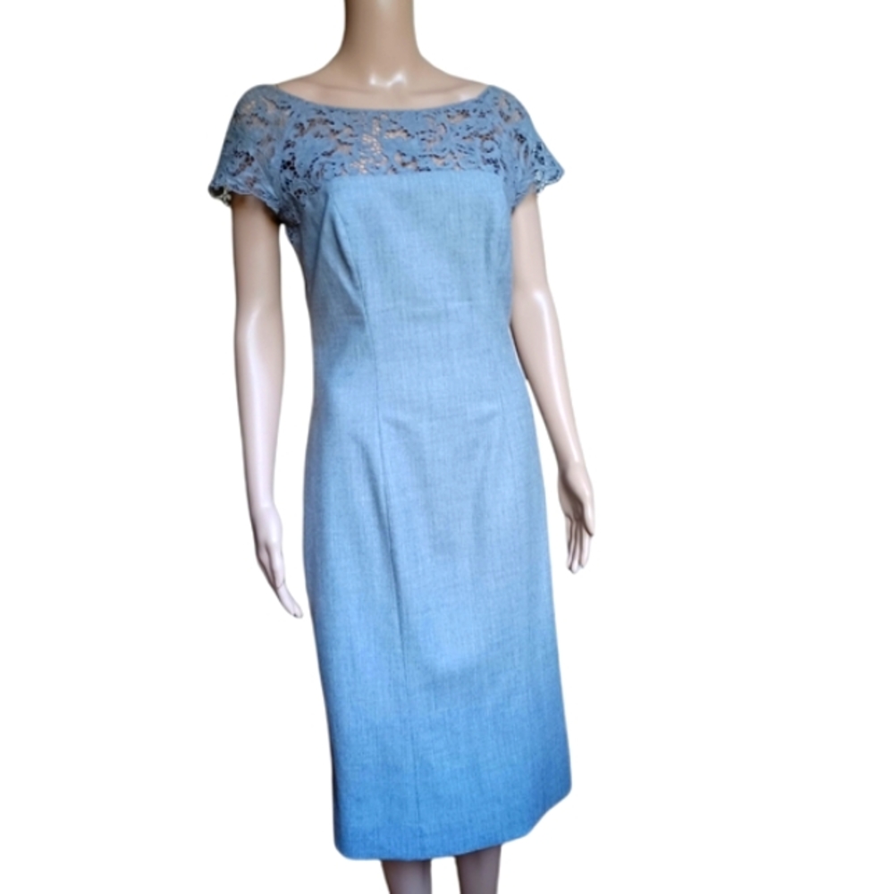 Graeme Black Gray Virgin Wool Midi Dress Crochet Trim Size 6